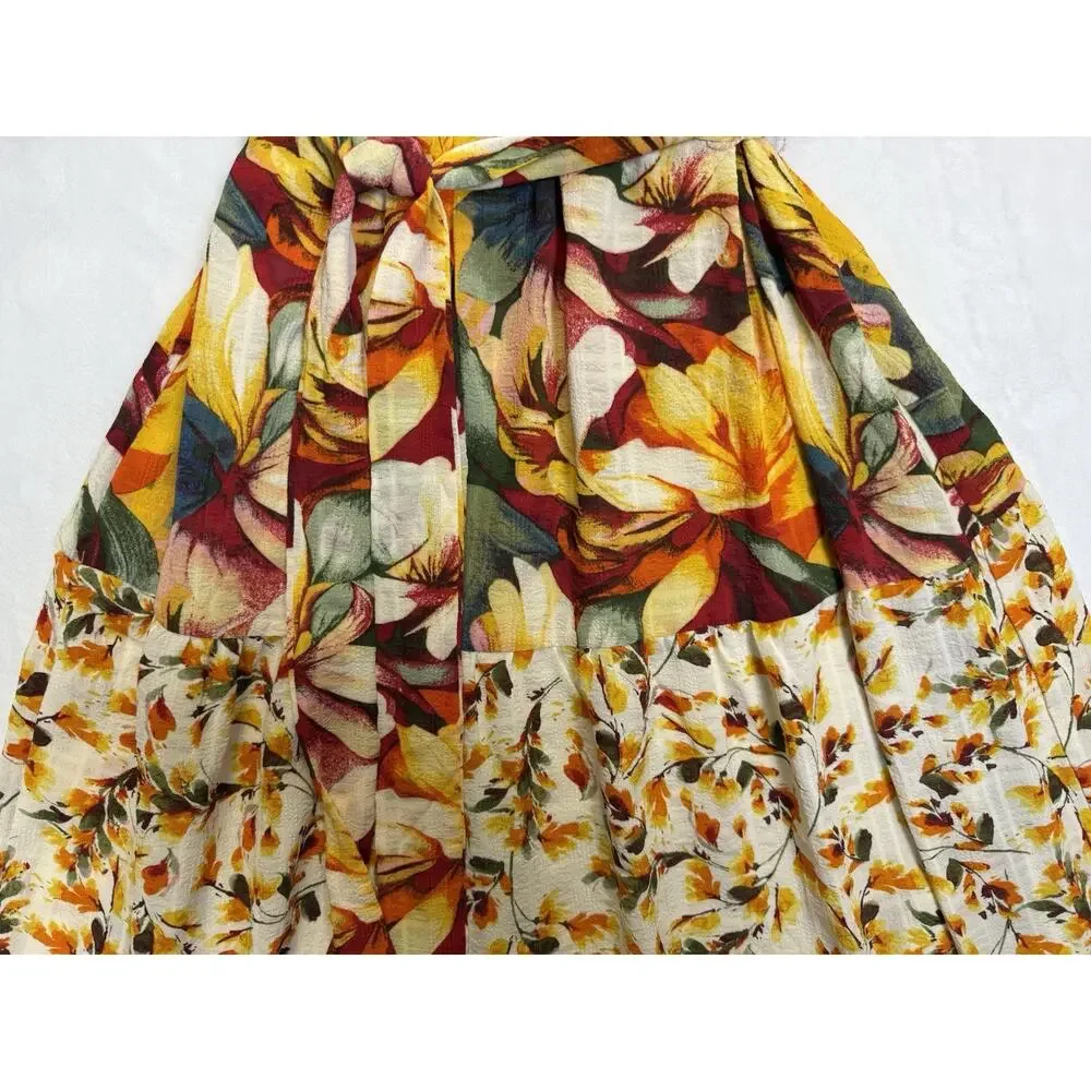 Figueroa & Flower Maxi Dress Women’s Sz L Flutter Sleeve Tiered Floral Tie Waist - Picture 5 of 11